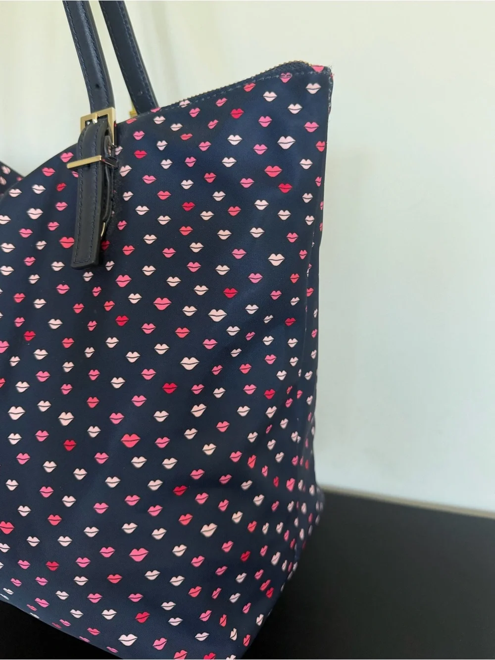 Kate Spade Watson Lane Maya Lip Print Nylon Tote Navy Multi